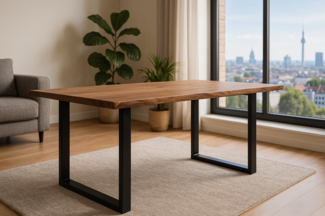 Esstisch Baumkante massiv Akazie stonefarben 240 x 100 cm schwarz LAURINA 71268113