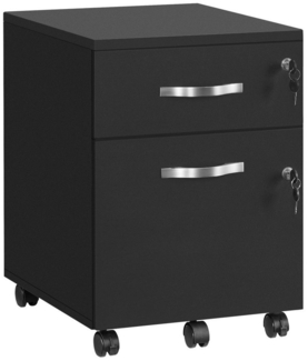 Vasagle Rollcontainer, abschließbar, Aktenschrank mit 2 Schubladen, 5 Rollen und verstellbarer Hängeregistratur, strukturierte Oberfläche, MDF/PVC, Schwarz, 43,8 x 40 x 54,7 cm