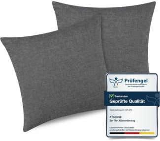 2er Set Kissenbezug 50x50 cm 100% Baumwolle Dunkelgrau Reißverschluss
