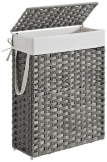 Songmics Wäschekorb mit Deckel und Griffen, faltbar, herausnehmbarer Innensack, Polyrattan taubengrau, 55 Liter