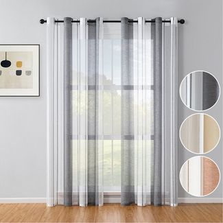 BTTO V&G Gardine Voile Vorhänge,Streifen Vorhang 2 Stück, Ösen, halbtransparent, Streifen Vorhang mit Ösen