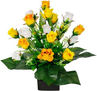 Kunstblume Rosen-Arrangement im Topf aus Keramik Blumengesteck Dekoblumen, I.GE.A, Höhe 38 cm, Seidenblumen Kunstrosen Rosenstrauß Hochzeitsdeko Tischdeko