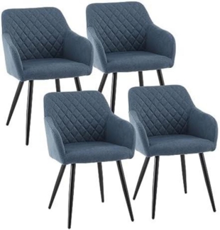 CLIPOP Esszimmerstühle 4er Set Leinen Bezug Armlehne Metallbeine Tiefseeblau