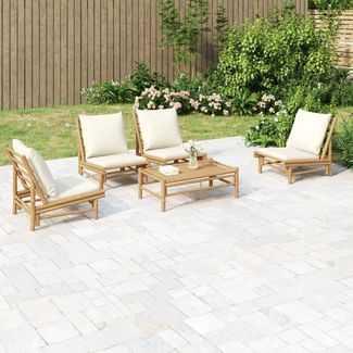 vidaXL 5-tlg. Garten-Lounge-Set mit Cremeweißen Kissen Bambus 3156487