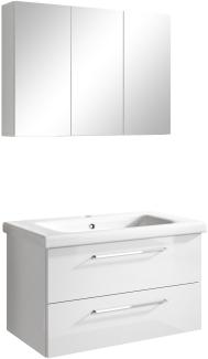 Badmöbel Set Neapel 2 tlg. Hochglanz Weiss Spiegelschrank Waschbeckenschrank 80cm