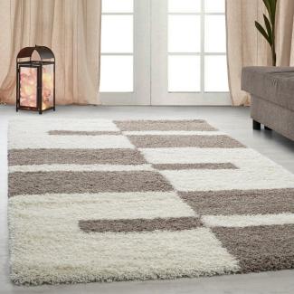 Homtex Hochflor-Teppich, 80 x 150 cm, Designer Hochflor Teppich mit Karo- und Linienmuster, Flauschig