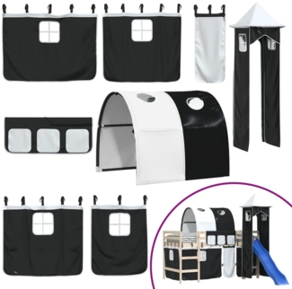 vidaXL Vorhänge für Hochbett mit Tunnel und Turm Weiß und Schwarz 835919