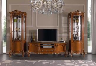 Casa Padrino Luxus Barock Wohnzimmer Set Braun / Gold - 1 Barock TV Schrank & 2 Barock Vitrinen - Barock Wohnzimmer & Hotel Möbel - Luxus Qualität - Made in Italy