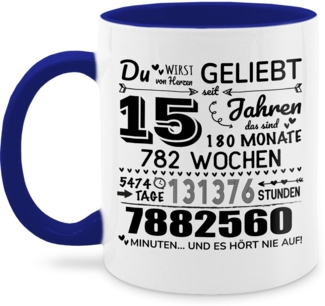 Shirtracer Tasse 15 Jahre - Du wirst von Herzen geliebt, 15. Geburtstag, 15 Jahre Geb, Keramik, 15. Geburtstag Tasse