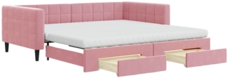 vidaXL Tagesbett Ausziehbar mit Schubladen Rosa 100x200 cm Samt 3196773