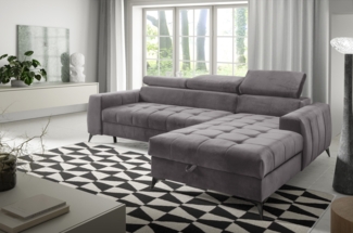 AX LIVING Grau Eckcouch mit Schlaffunktion Arkucio Mini 260cm R
