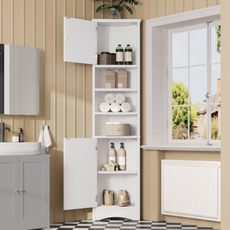 Flieks Badkommode Eckschrank mit 6 Fächern Hochschrank (mit verstellbaren Einlegeböden und silberner Metallgriff, 1 St, B37/T24,5/H170 cm), Dreieckiger Badezimmerschrank Holzschrank mit 2 Türen, 6 Ebenen