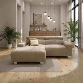 DOMO collection Ecksofa 100030 inkl. Kopfteilverstellung, guter Sitzkomfort, Cordbezug, L-Form, mit komfortabler Wellenunterfederung, ideal für kleine Räume