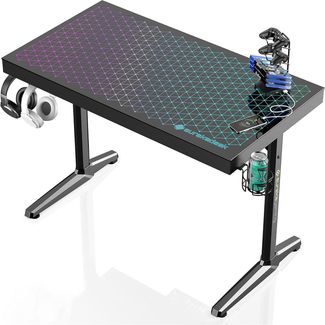 Gaming Schreibtisch 110cm Glas RGB LED Gamer Tisch Musik Reactive App-Steuerung