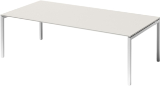 Bisley Cito Konferenztisch höhenverstellbar 240x120 cm, Tischplatte in Grauweiß, U-Gestell in Weiß - Besprechungstisch & Meetingtisch, großer Chef Schreibtisch XXL-Tisch, DUH2412-GW-396