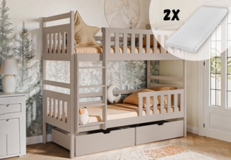 Kids Collective Hochbett 80x180, 90x200 cm mit 2 Schubladen Kinderbett mit Rausfallschutz Lattenrost, umbaubar in 2 Kinderbetten, Kaschmir, 200x90, mit Matratze