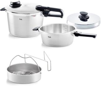 Fissler Vitavit Premium Schnellkochtopf Set 2-tlg, mit Schnellbratpfanne, Metalldeckel, Edelstahl 18/10, 622-812-11-090