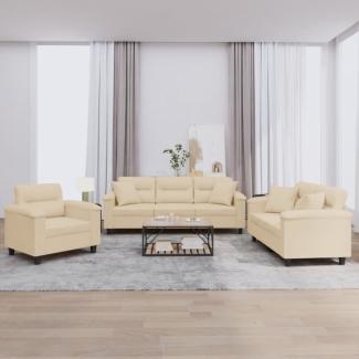 vidaXL 3-tlg. Sofagarnitur mit Kissen Creme Mikrofasergewebe 3202306