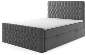 M-Punkt24 Boxspringbett Oxford (180x200 cm, Grau), Chesterfield, Federkern-Matratze, inkl. Topper, inkl. Fußteil