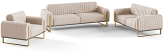 Sofaset Designersofas VALERIE 3-2-1 in Stoff Elisa Velvet Beige