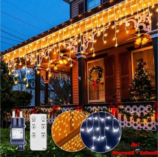 XERSEK Lichterkette LED Weihnachtsbeleuchtung Schneefall LED-Lichterkette Eiszapfen 5-15m, 200-flammig, mit Fernbedienung, Speicherfunktion, Dimmbar,Warmweiß, Kaltweiß