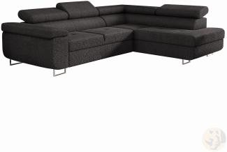 Ecksofa Antonia mit Schlaffunktion Bettkasten verstellbare Kopfstützen BOUCLÉ Schwarz (ASCOT Black)