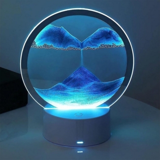 POPOLIC LED Nachtlicht Dynamisch 3D Sandbilder zum Drehen mit LED Nachtlicht, LED fest integriert, Entspannende Dekoration für Desktop-Kunst (Blau, 7)
