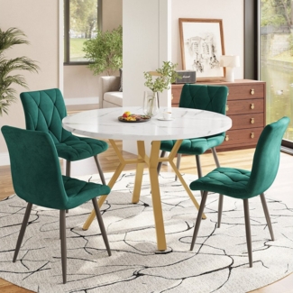 Flieks Essgruppe runder Esstisch mit 4 Stühlen Set, (Set, 5-tlg, 1 Tisch mit 4 Stühlen), Sitzgruppe Küchetisch 100x75cm Esszimmertühle Samt Metallbeine