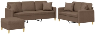 vidaXL 3-tlg. Sofagarnitur mit Kissen Braun Stoff 3202145