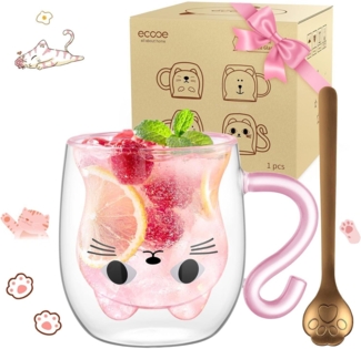 ecooe Süße Katze Latte Macchiato Gläser 290ml Kaffeetasse Teegläser