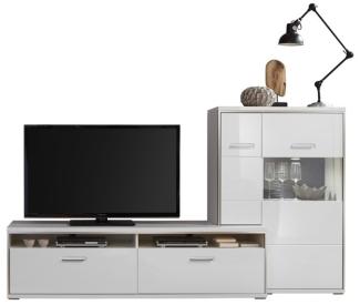 Lowboard mit Highboard Travis 15 weiß Hochglanz TV-Möbel Wohnmöbel Highboard rechts