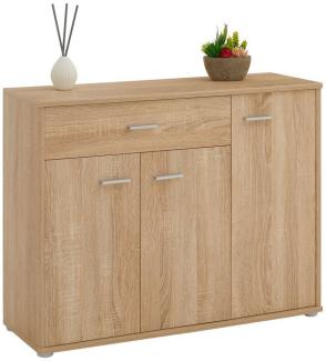 CARO-Möbel Kommode Estelle Sideboard Mehrzweckschrank, Sonoma Eiche mit 3 Türen und 1 Schublade, 88 cm breit