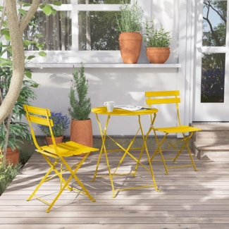 Gartenmöbel Set 3 Stück Klappbar Stahl Gelb Hof Balkon Garten