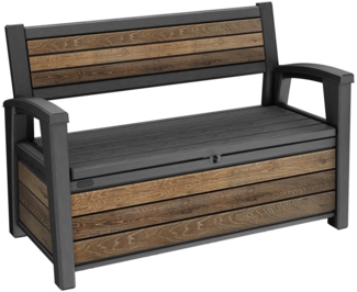 Dmora Aufbewahrungstruhe für draußen Estevan, Gartenbox, Outdoor-Truhe, Stauraumbank für außen, 133x61 h89 cm, Nussbaum