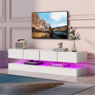 HAUSS SPLOE TV-Schrank TV-Schrank Fernsehtisch TV Board TV- Lowboard (Weiß 130*33*15cm Stauraum mit großer Kapazität, für bis zu 55 Zoll Fernseher Haltbarer und stabiler TV-Tisch) TV-Möbel mit 2 Schränken und 4 großen Schubladen