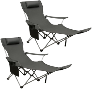 Coemo 2er Set Tragbarer Liegestuhl, Campingliege mit Getränkehalter Grau