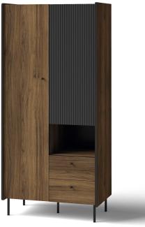 Kleiderschrank Drehtürenschrank Pereto 88 x 55 x 190 cm Warmia Nussbaum schwarz matt 2-türig