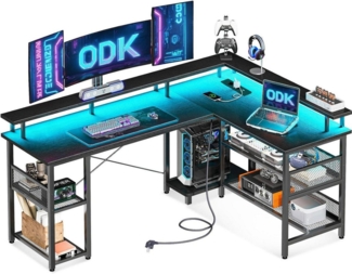 LuxusKollektion Eckschreibtisch Gaming Tisch LED Beleuchtung USB-Ladeanschlüssen Schwarz 168x120 cm