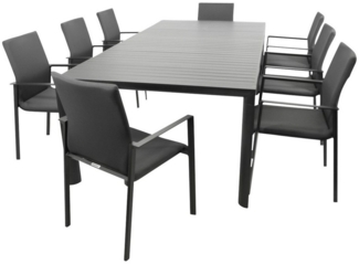DEGAMO Garten-Essgruppe LAGOS XL, (9-tlg, 8x Stapelsessel, 1x Ausziehtisch), Alu anthrazit, Stapelsessel, Tisch mit Seitenauszug 195/255x120 cm