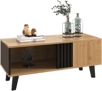 100 x 60 x 45 cm gro?er Couchtisch im Design aus farbigem Holz und Schwarz, Wohnzimmertisch mit Schubladen-Beistelltisch, vielseitiger Aufbewahrung und einzigartigem Aussehen