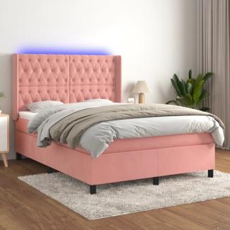 vidaXL Boxspringbett mit Matratze & LED Rosa 140x200 cm Samt 3139750