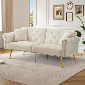 Schlafsofa mit unabhängig verstellbarer Doppel-Rückenlehne, eleganter Samtstoff, vergoldete Metallfüße,mit 3-facher Rückenverstellung