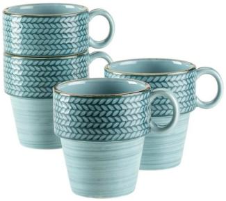 MSER Prospero, Kaffeebecher Set aus 4 handbemalten Bechern in Gastronomie-Qualitt, ideal auch als Cappuccino-Tasse, moderner Vintage Stil, Blau