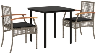 vidaXL 3-tlg. Garten-Essgruppe mit Kissen Grau Poly Rattan 3213617