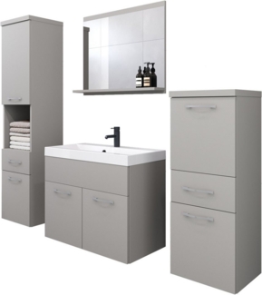 welltime Badmöbel-Set ELDA, (Komplett-Set, 5-St), Waschtisch inkl. Waschbecken, Hochschrank, Badschrank und Spiegel