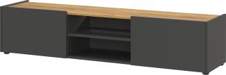 Kadima Design TV-Lowboard mit Kabelmanagement, 164x40x35, Griffloses Design, "Avis". Farbe: Anthrazit-Beige