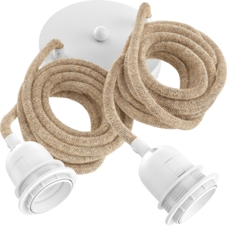 HOOPZI - Pendelleuchte - Hang 2 Flammig - 2,5m Textilkabel Seil - 2 X E27 Fassung - Vintage Retro Ficelle natur mit weißer Fassung