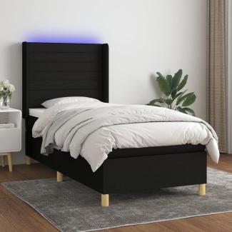 vidaXL Boxspringbett mit Matratze & LED Schwarz 90x200 cm Stoff 3138927