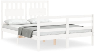 vidaXL Massivholzbett mit Kopfteil Weiß 140x190 cm 3194292