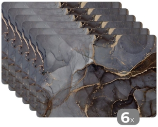 MuchoWow Platzset Marmoroptik/print - Gold - Grau, (6-St), Platzsets, Tischset, Abwaschbar, Tischsets, Platzdeckchen